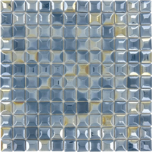 Edna Dark Blue 1" x 1" Glossy Iridescent Glass Tile Absolut Glass