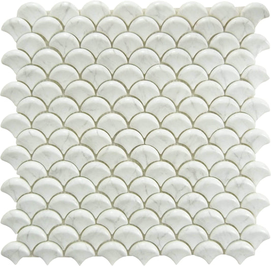 Soul 3D Fan Carrara White Fishscale Matte Glass Tile Absolut Glass