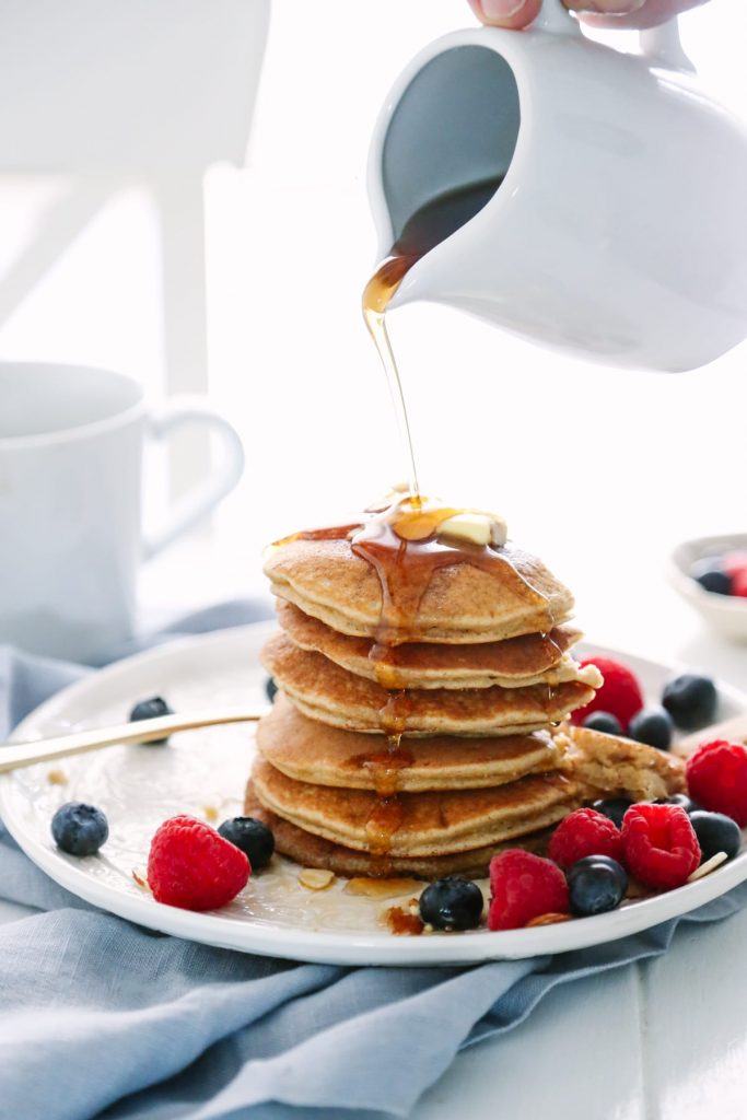 These are so easy (10-15 minutes from start to finish), and they freeze very well. I make a large batch of these pancakes, place them in the freezer, and then reheat them on busy mornings. Packed full of healthy ingredients, and my family loves them! Big win in our house.