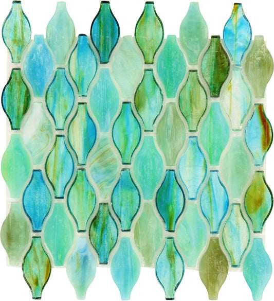 Turquoise Green Unique Shapes Glossy Glass Tile Botanical Glass