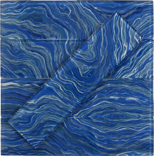 Oceanique High Tide Navy Blue 3x12 Glossy Glass Tile Dynamic Surfaces