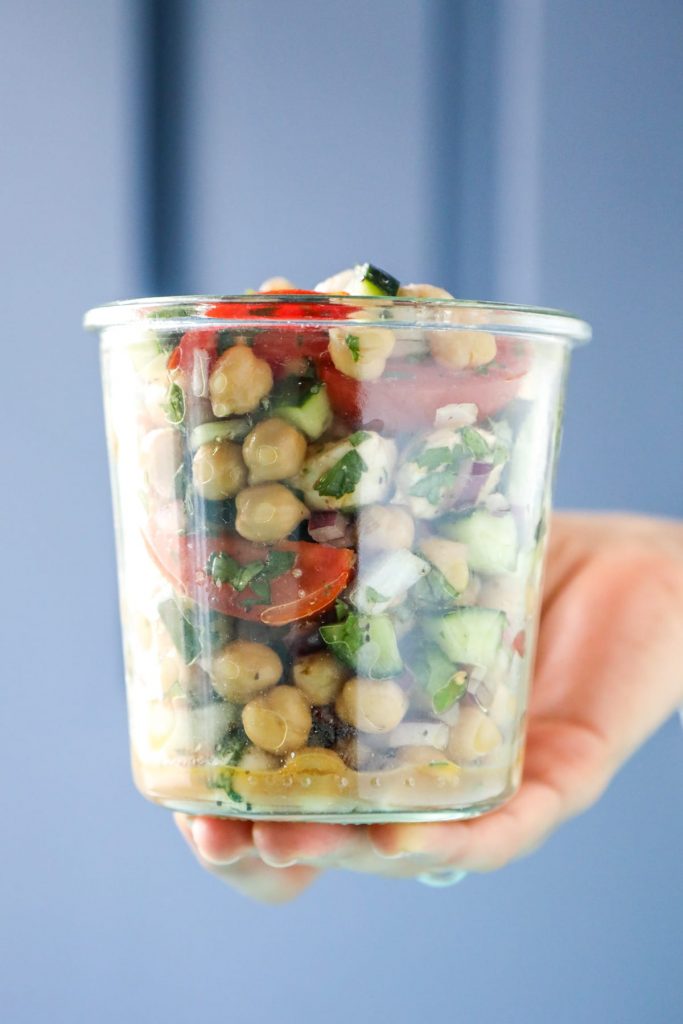 A no-cook chickpea salad recipe that only calls for a few simple ingredients. This salad is a perfect make-ahead lunch or dinner option.