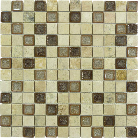 Rocky Beach Beige 1'' x 1'' Glass and Stone Tile Euro Glass