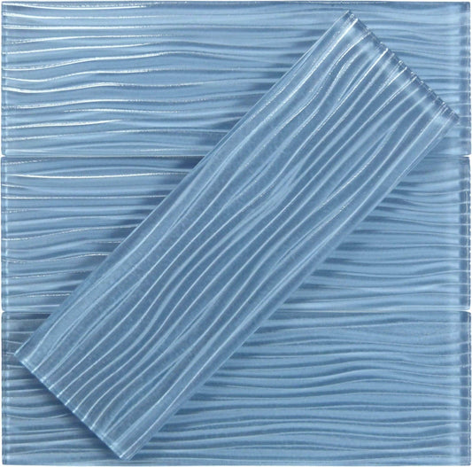 Sea Foam Wave Blue 4'' x 12'' Glossy Glass Subway Tile Euro Glass