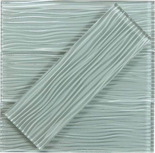 Morning Mist Blue Wave 4'' x 12'' Glossy Glass Subway Tile Euro Glass