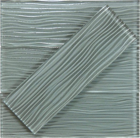 Gray Sky Wave 4'' x 12'' Glossy Glass Subway Tile Euro Glass