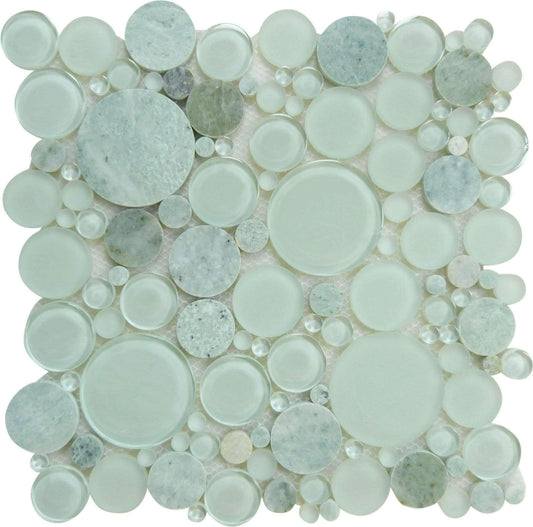 Bubble Moonstone Green Circles Glass & Stone Tile Euro Glass