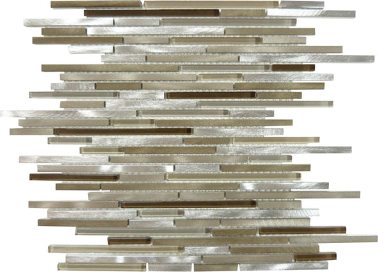 Meteor Shower Orbit Random Bricks Glossy Glass and Brushed Metal Tile Euro Glass