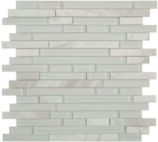 Ice White SES03 White Random Bricks Glass and Stone Glossy & Frosted Tile Euro Glass