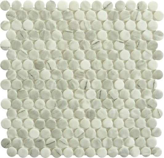 Carolina Dots Venezuela Dawn Grey Penny Round Recycled Matte Glass Tile Euro Glass