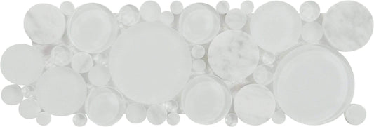 Bubble Dove 4" x 12" Border White Circles Glass and Stone Tile Euro Glass