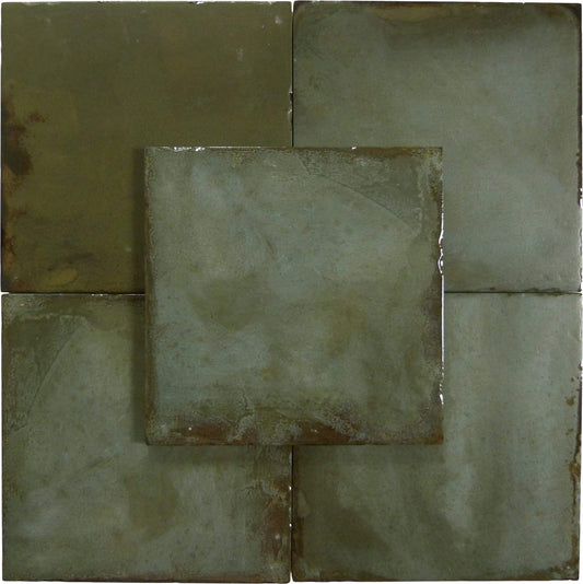 Geometric Calm Camouflage  Green 8" x 8" Multi Finished Porcelain Tile Euro Glass