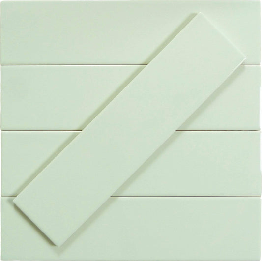 In Collection Plain Mint Green 3" x 12" Glossy Ceramic Subway Tile Euro Glass