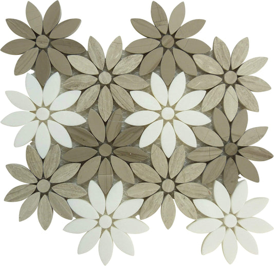 Fresh Bouquet Taupe Stone Tile Euro Glass