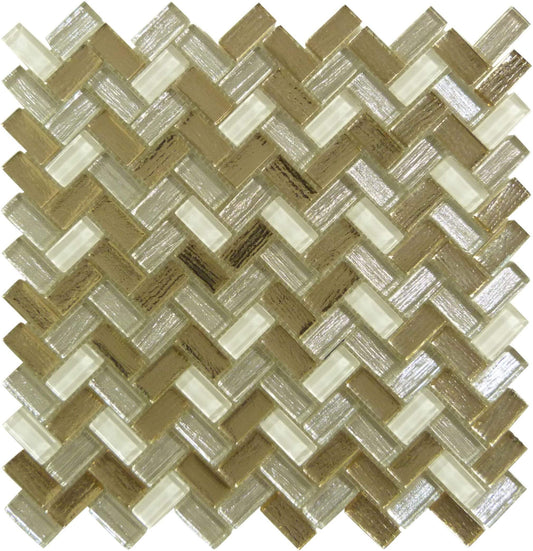 Larati Lane Gold Mini Herringbone Glossy Glass Tile Euro Glass