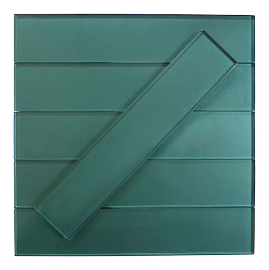 Lustrous Aquastone Aqua 3" x 14" Shimmer Glossy Glass Subway Tile Euro Glass