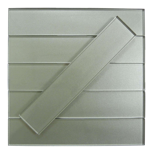 Lustrous Grand Hazel Grey 3" x 14" Shimmer Glossy Glass Subway Tile Euro Glass