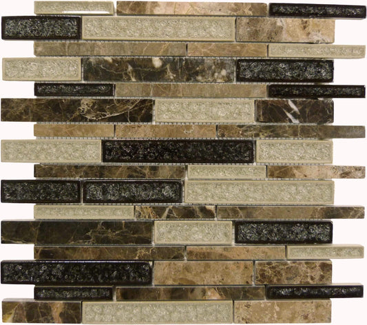 Mocha Canyon Brown Random Bricks Crackled and Polished Stone Tile Euro Glass