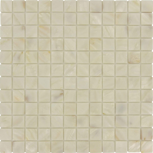 Mother of Pearl White 1'' x 1'' Shell Tile Euro Glass