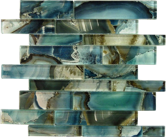 Crystal Lagoon Aqua Random Brick Glossy Glass Tile Euro Glass