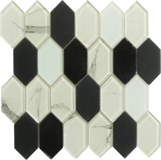 Pascal Abode Nicolette Black Elongated Hexagon Glass Tile Euro Glass