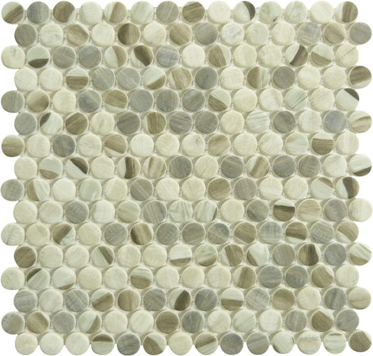 Pixels Dotted Blend Brown Penny Round Recycled Matte Glass Tile Euro Glass