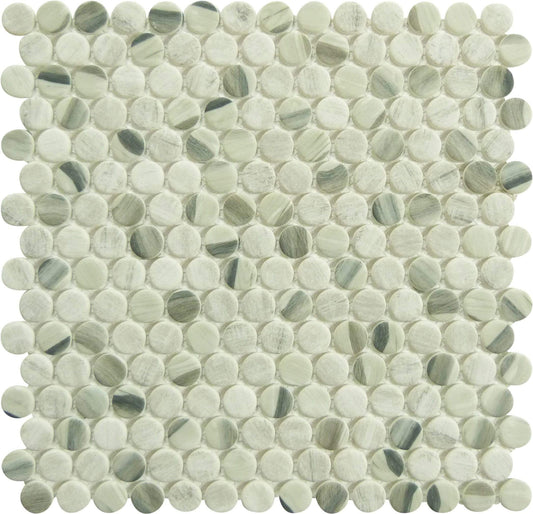 Pixels Dusted Ash Grey Penny Round Recycled Matte Glass Tile Euro Glass