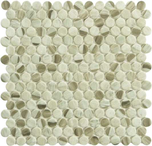 Pixels Speckled Taupe Brown Penny Round Recycled Matte Glass Tile Euro Glass