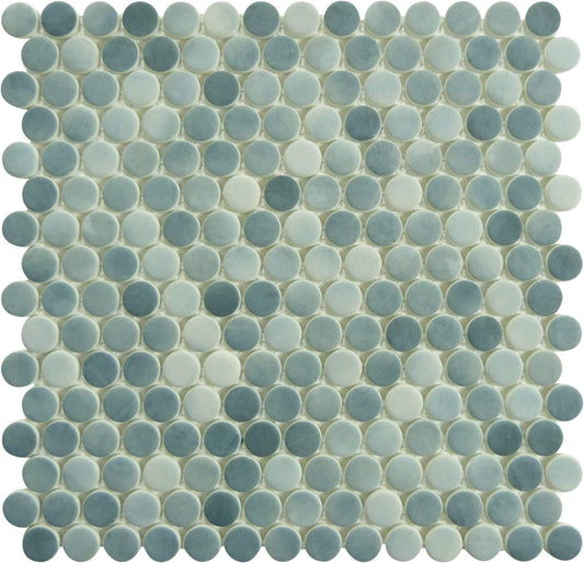 Polka Dot Seashore Waves Blue Penny Round Recycled Matte Glass Tile Euro Glass