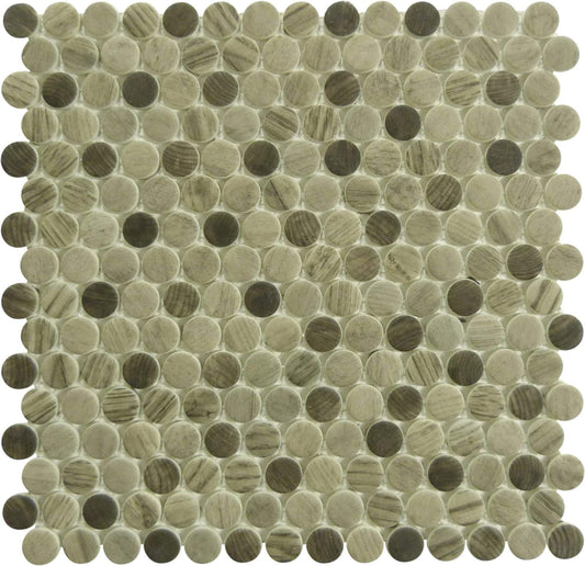 Polka Dot Southern Trail Brown Penny Round Recycled Matte Glass Tile Euro Glass