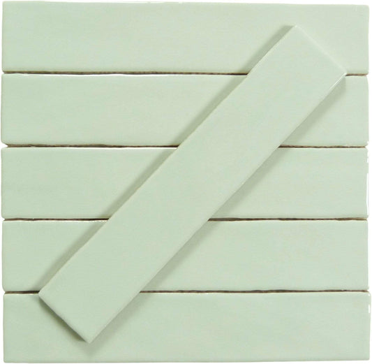 Quelline Avocard Mint Green 2" x 10" Glossy Ceramic Tile Euro Glass