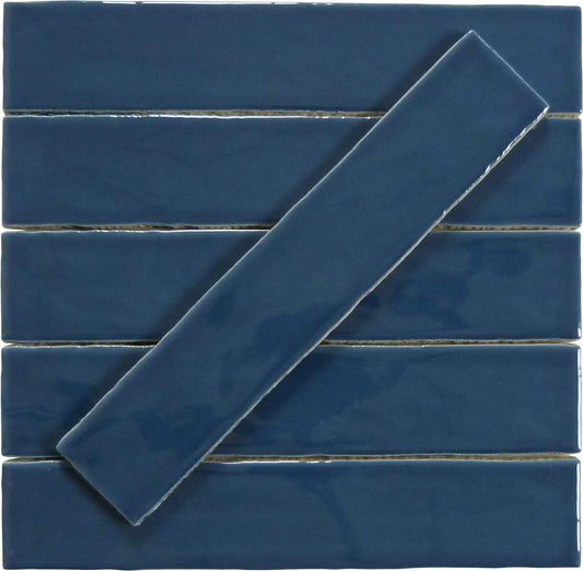 Quelline Mid Royale Blue 2" x 10" Glossy Ceramic Tile Euro Glass