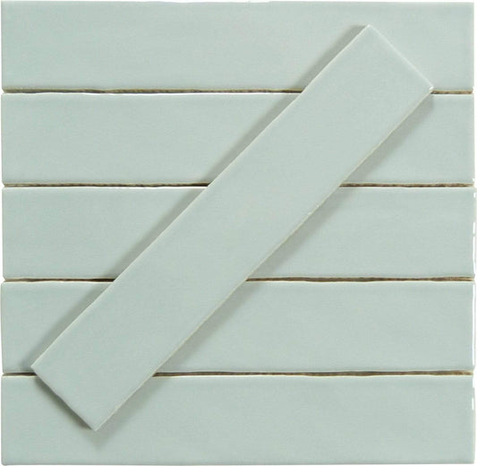 Quelline Velveteen Sky Grey 2" x 10" Glossy Ceramic Tile Euro Glass