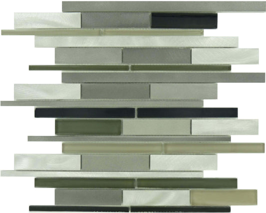 Metallic Weather Orbit OS-1005 Grey Random Bricks Glass and Metal Glossy & Brushed Tile Euro Glass