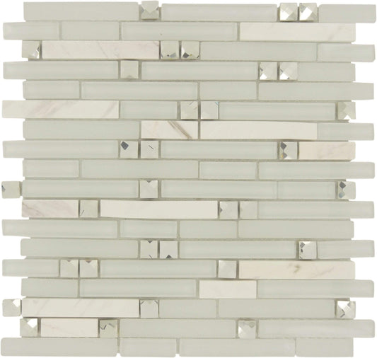 Symphony Morning Meditation White Random Bricks Glass and Stone Tile Euro Glass