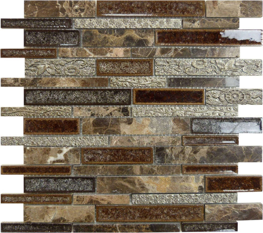 Scottsdale Brass Brown Random Bricks Glass & Stone Tile Euro Glass