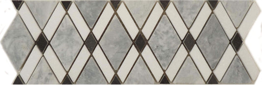 Mugworth Thassos White and Basalt Diamond Polished Stone Border Tile Euro Glass