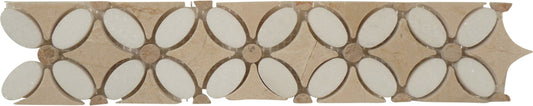 Thassos White, Emperador Light and Crema Marfil Border Beige Flower Stone Tile Euro Glass