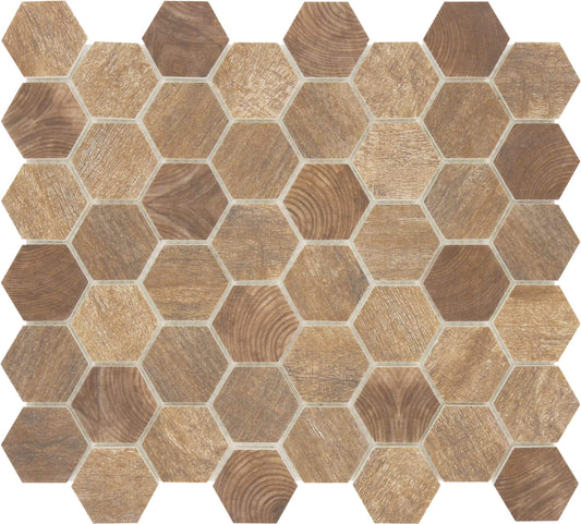 Autumn Maple Brown Hexagon Recycled Matte Glass Tile Euro Glass