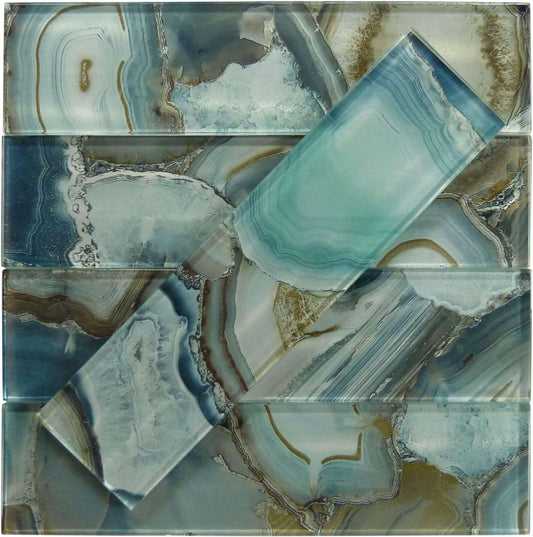 Magical Forest Crystal Lagoon Aqua 3" x 12" Glossy Glass Subway Tile Euro Glass