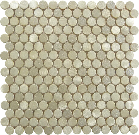 Urban Jungle Thunderburst Gold 3/4" Penny Round Brushed Metal Tile Euro Glass