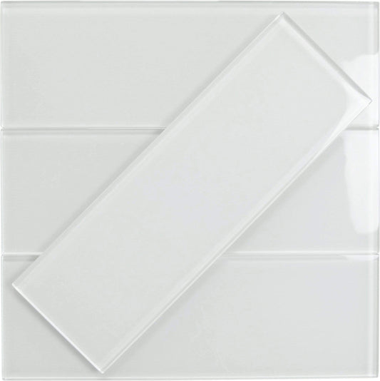 Ice Block White 4'' x 12'' Glossy Glass Subway Tile Horizon Tile