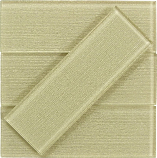 Linen Beige 4'' x 12'' Glossy Glass Subway Tile Horizon Tile