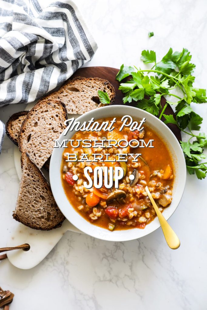Instant Pot Mushroom Barley Soup. SO good! So easy. Takes less than 30 minutes total to make.