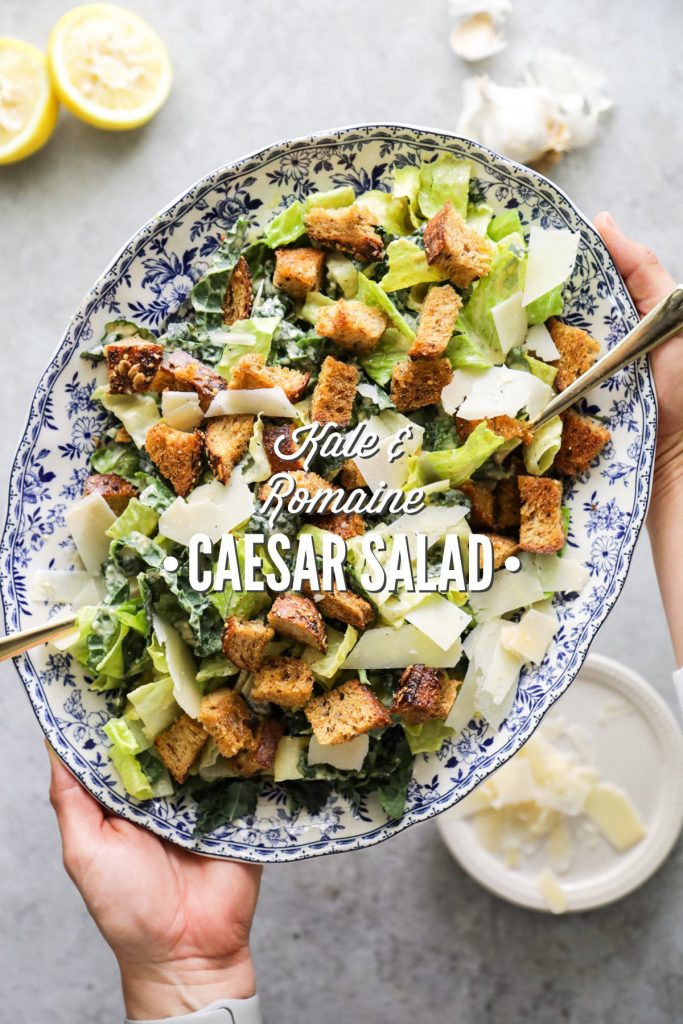 The BEST caesar salad I've ever had! So creamy. Made with real food ingredients. And the salad is super easy to make (including the homemade croutons).