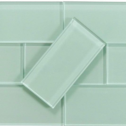 Malted Mint Green 3" x 6" Glossy Glass Subway Tile Matrix Mosaics