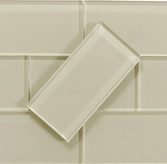 Maybe Mushroom Beige 3" x 6" Glossy Glass Subway Tile Matrix Mosaics