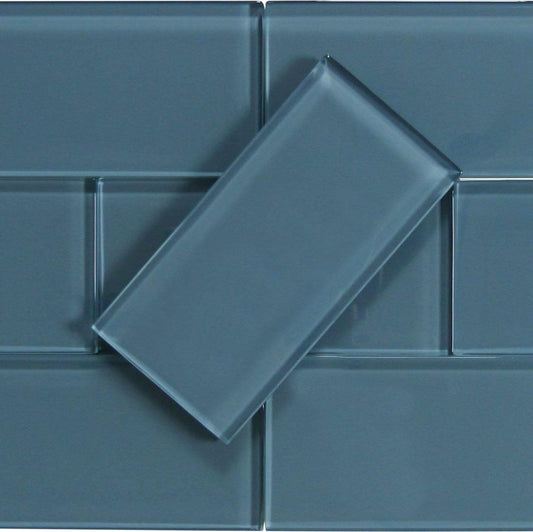 Downpour Blue 3'' x 6'' Glossy Glass Subway Tile Millenium Products