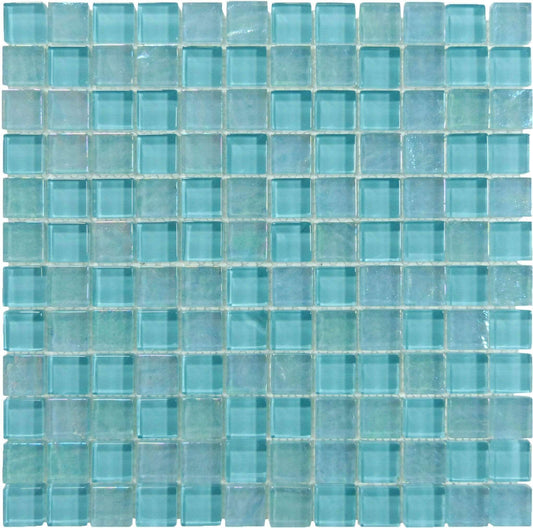 Oceanic Aqua 1'' x 1'' Glossy & Iridescent Glass Pool Tile Ocean Pool Mosaics