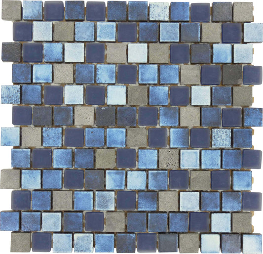 Lunar Dark Blue Blend 1" x 1" Glass and Stone Pool Tile Ocean Pool Mosaics